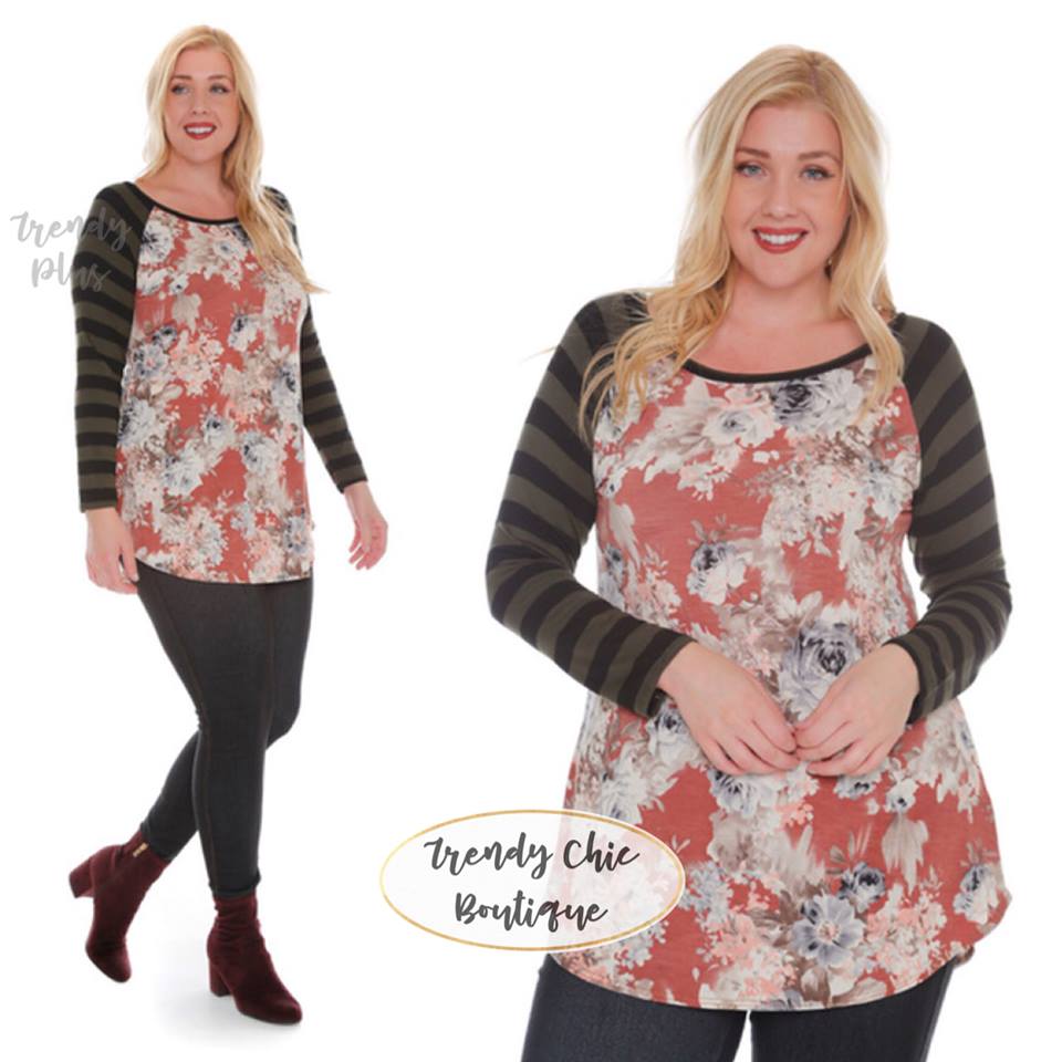 Striped Floral Top - Curvy
