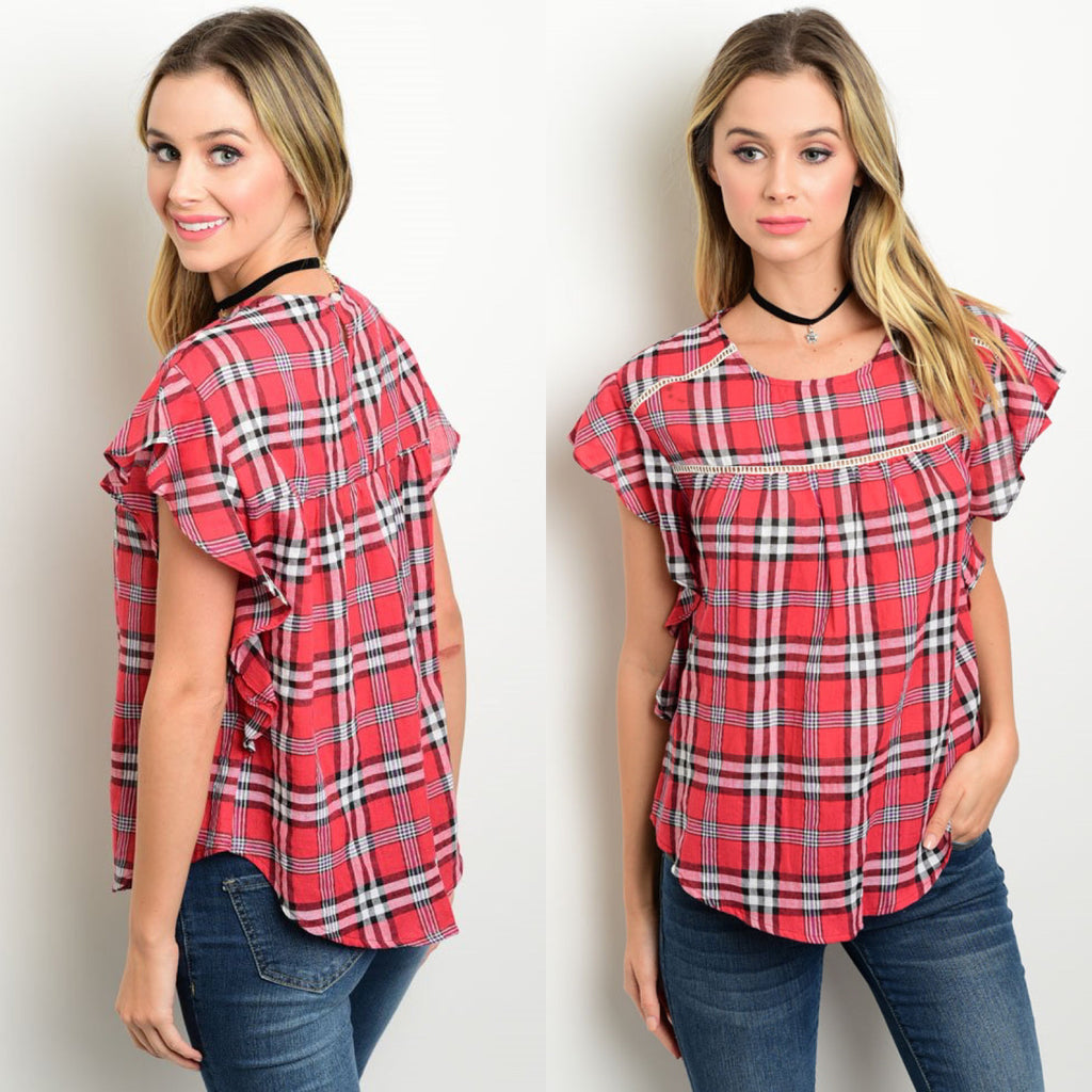 Young Contemporary - Short Sleeved Plaid Top