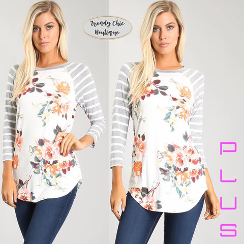Floral Top with Grey Sleeves
