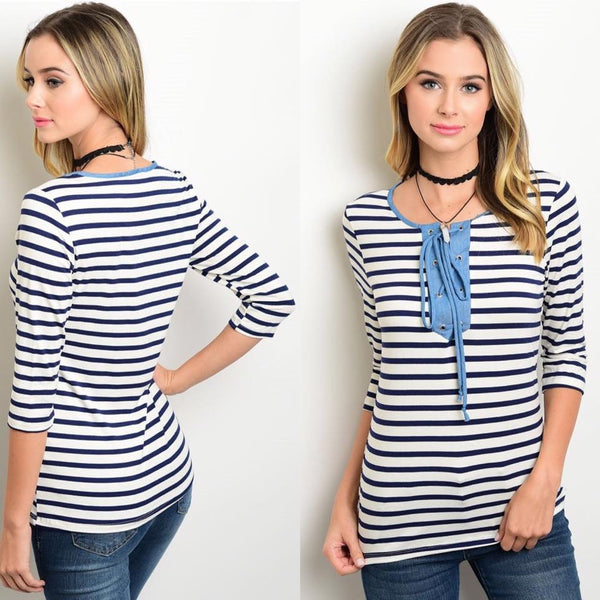Young Contemporary - Striped Navy Top