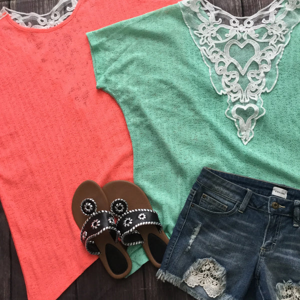 Women's - Neon Coral Lace Top